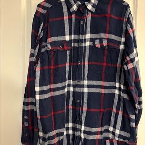 George Men's Navy and Red Plaid Casual Button Down Shirt